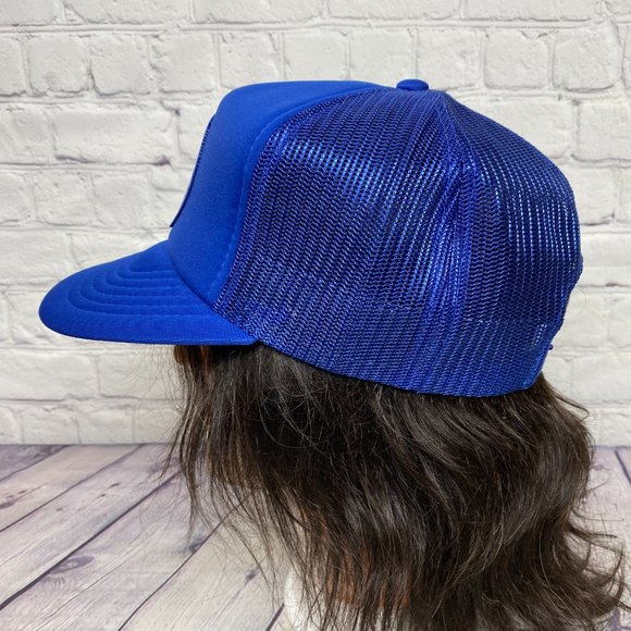 Vintage Trucker Hat Mesh Cap Snapback Blue KANNACHIE Enterprises Patch Logo 80s - Picture 2 of 8